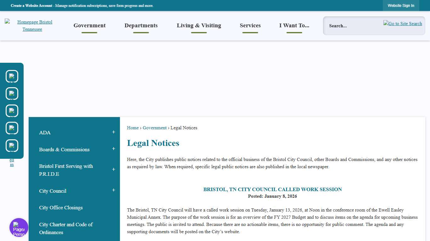 Legal Notices Bristol, TN - Official Website